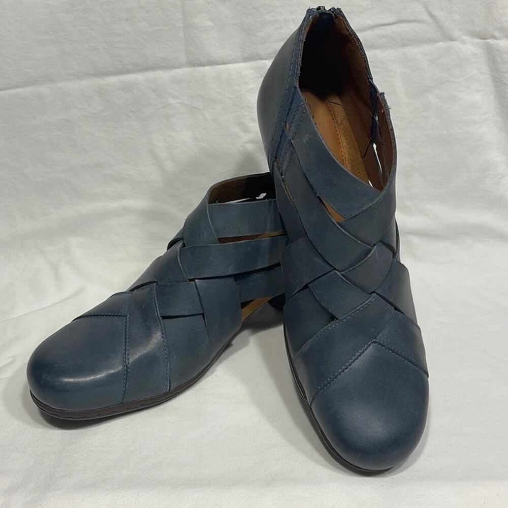 Cobb Hill Rockport Laurel Woven Bootie Blue Teal Leather Ankle Boots Womens 9.5